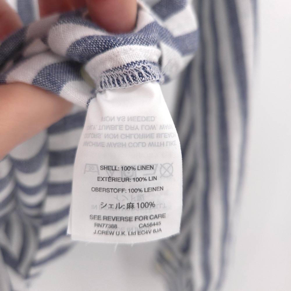 J.Crew Striped Linen Tie Front Shirt Womens 10 Blue White Long Sleeve Button Up - Picture 9 of 11